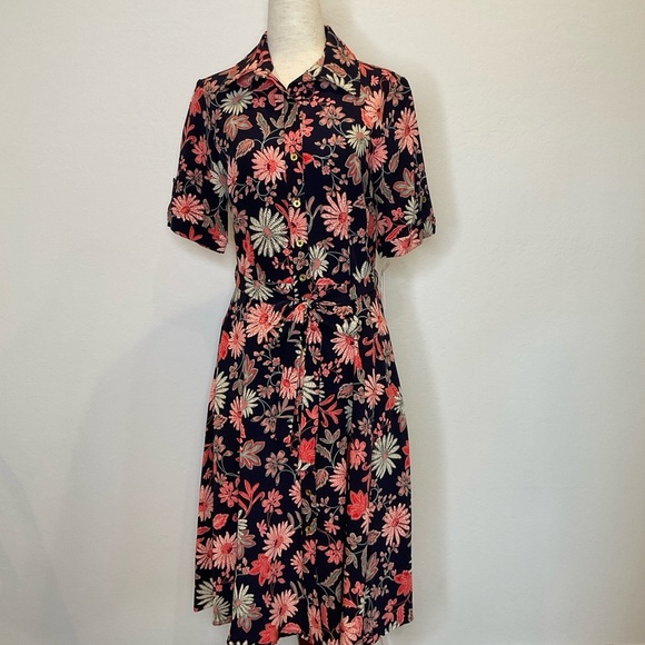 NWT Nanette Lepore Fit & Flare Midi Dress Floral Print Belted with Pockets Sz 2 - Picture 2 of 15